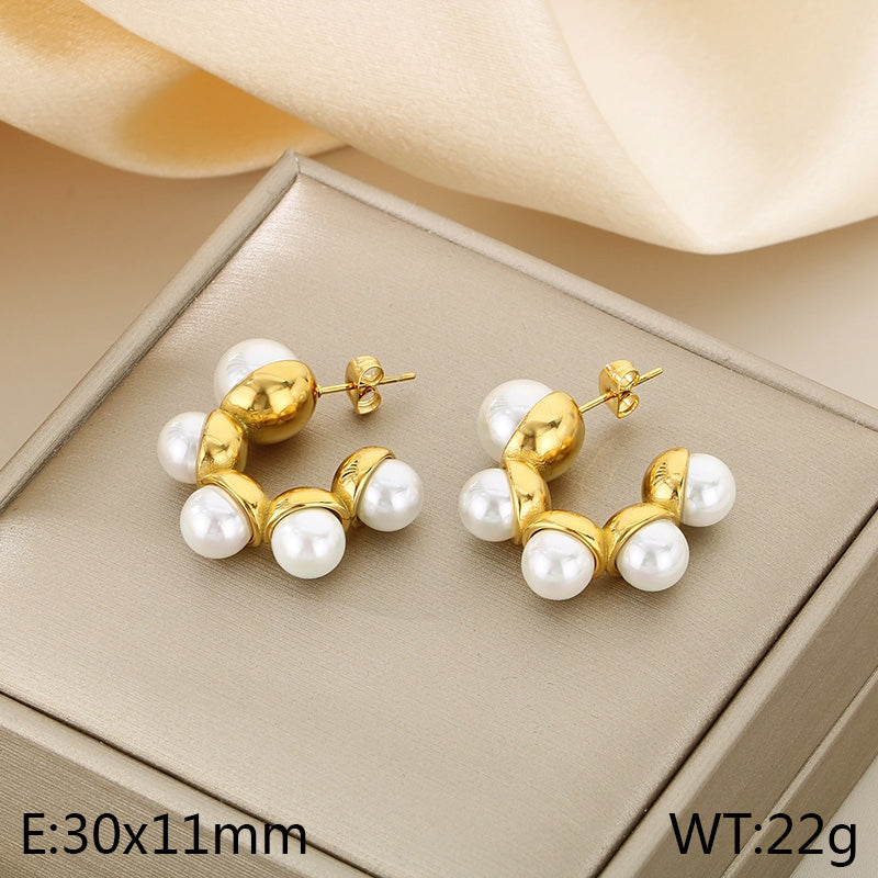 Aretes Vintage de perlas chapados en oro de acero inoxidable